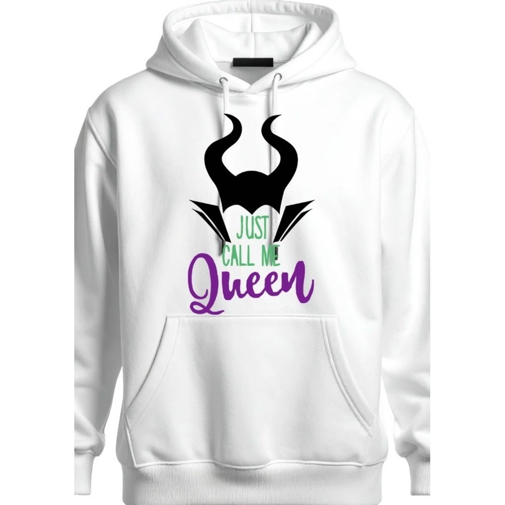 Disney Maleficent "Just Call Me Queen" Hoodie White Adult Gildan 2XL